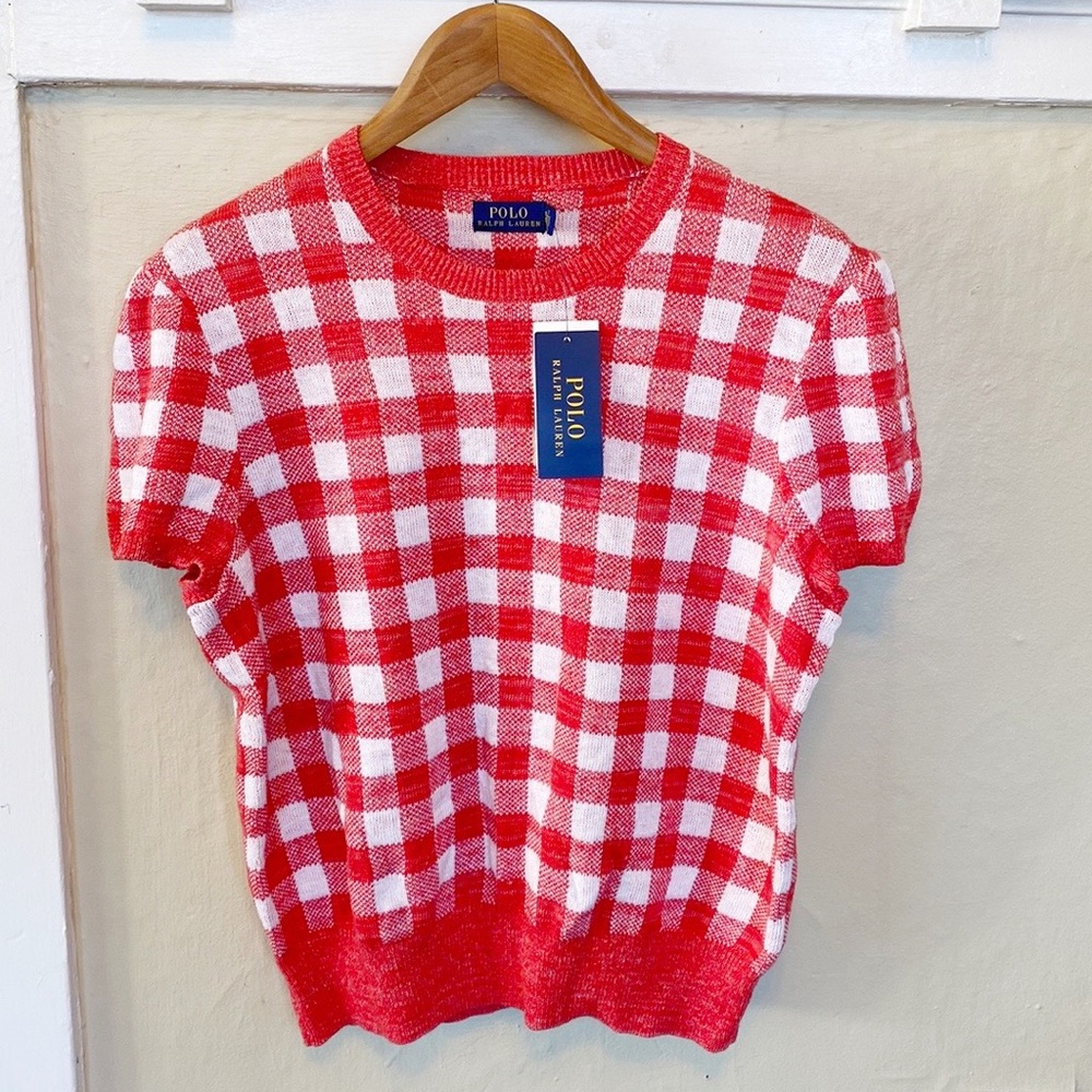 POLO Ralph Lauren Linen & Cotton Checkered Knit Top